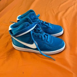 YM blue satin Nike high tops size 6